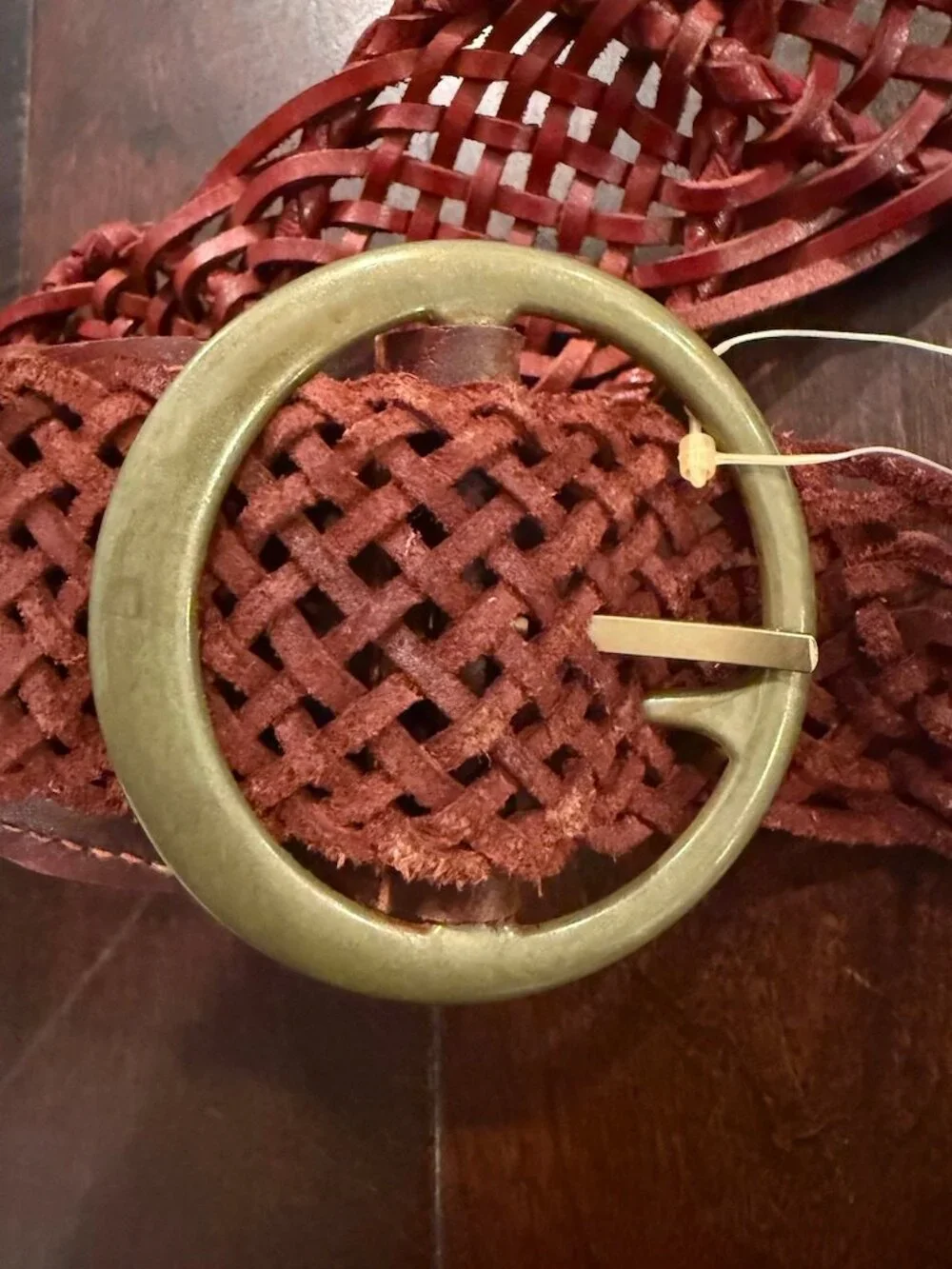 New! Brown Leather Braided Belt Brass Tone Buckle